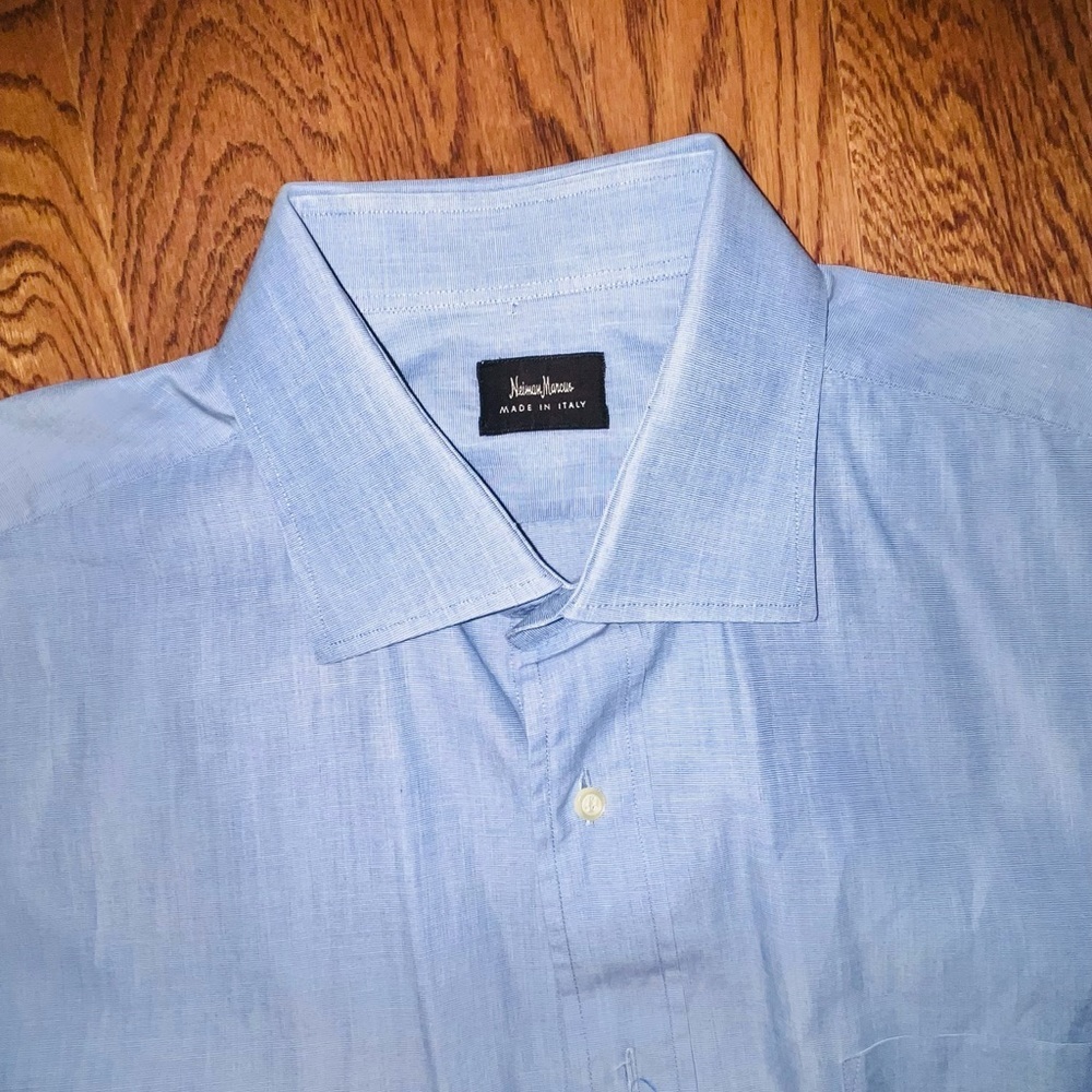 Nice Men’s Neiman Marcus Blue Button Down Long Sleeve Shirt Large 44/ 17.5 - Picture 9 of 13